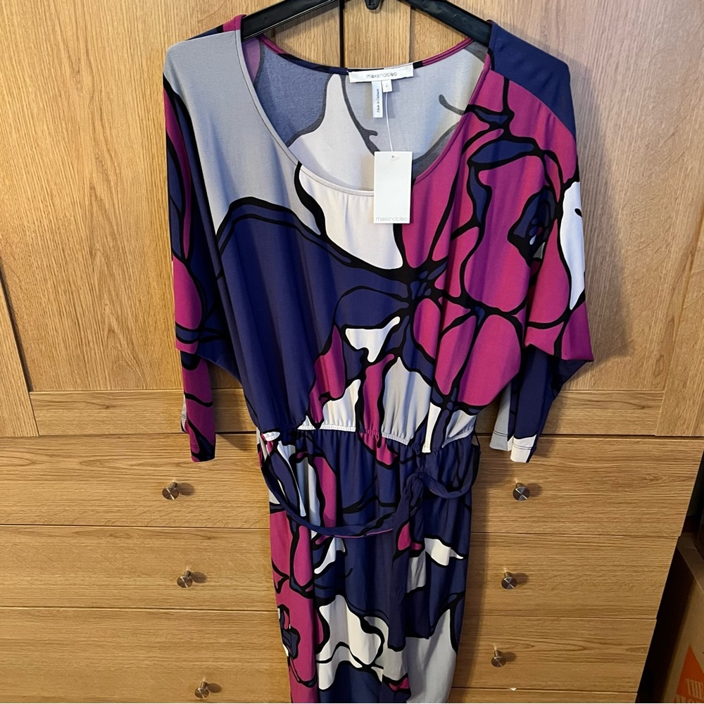 Max and Cleo batwing sleeve pattern jersey stretch dress Neiman Marcus NWT